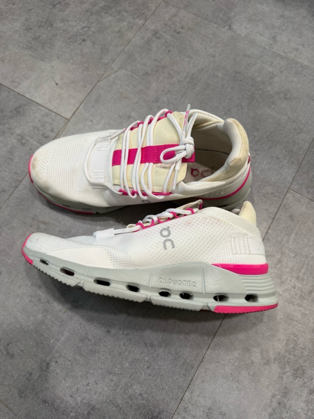 On Running White Sneakers with Pink Trim
